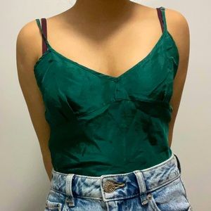 Dark emerald satin tank top; thrifted